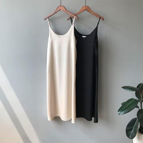 2020 Woman Spring Summer Tank Dress Casual Satin Sexy Camisole Elastic Female Home Beach Dresses V-Neck Sexy Dress Comfortable