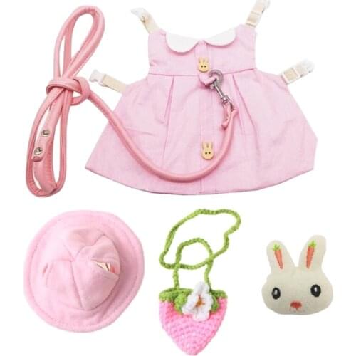 Small Animal Harness Vest Leash Set Comfort Clothes with Accessory Travel Chest Strap for Rabbit Ferret Bunny Hamster