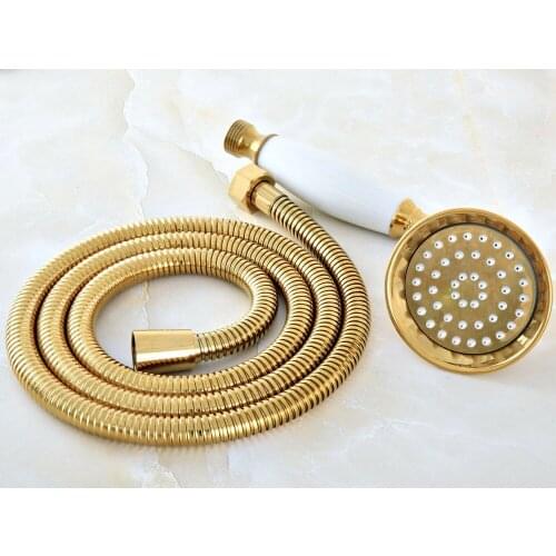 1.5m Gold Color Brass Flexible Bathroom Hand Held Shower Hose and Telephone Style Hand Held Shower Head mhh039