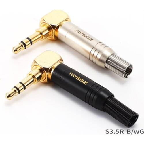1Pcs 3.5mm gold-plated 90-degree bend stereo earphone plug L-shaped elbow right-angle DIY welding connector for mobile S3.5-BG