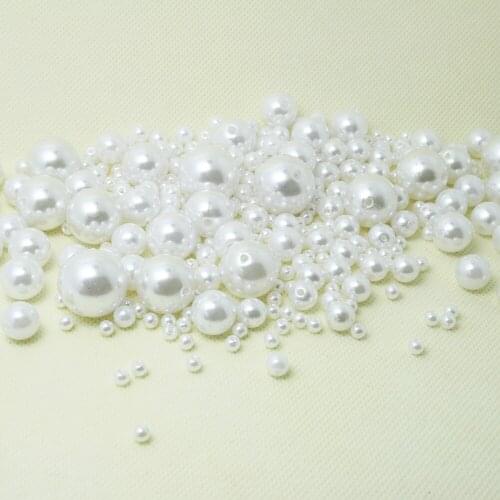 10-1000Pcs/lot White Acrylic Beads Straight Hole Pearl Imitation Round Beads 4-20mm Dia, For DIY Bracelets Jewelry Makings