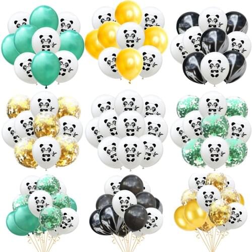 10pcs/15pcs 12inch Cartoon Kawaii Panda Bamboo Leaf Latex Confetti Balloon Set Baby Shower Birthday Party Childrens Day Decor