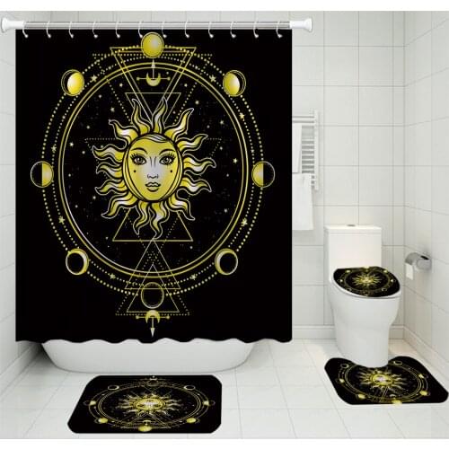 3/4 Pieces Psychedelic Mandala Shower Curtains Sets Indian Bohemian Carpet Toilet Mat 3D Print Tarot Sun Pattern Bathroom Set