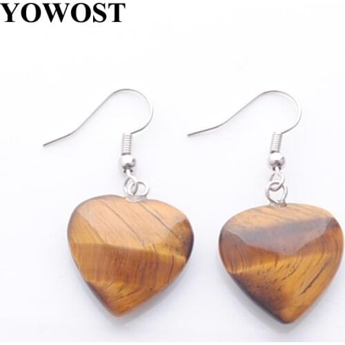 4 Pairs Dangle Earring Jewelry Natural gem Stone Tigers Eye Romantic Heart Pendant Beads Hanging Drop Earrings for Women QR3283