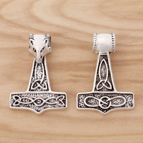 5 Pieces Large Celtics knot Ram Viking Mjolnir Thors Hammer Charms Pendants for Jewellery Making Findings 40x28mm