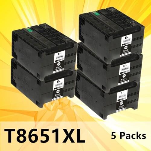 5pack T8651 8651XL ink cartridge compatible for EPSON WorkForce Pro WF M5191 M5190 M5690 printer pigment ink cartridge 185ml
