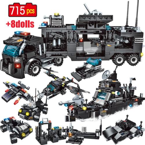 715pcs City Police Station Car Building Blocks For City SWAT Team Truck House Blocks Diy Toy For Boys Children