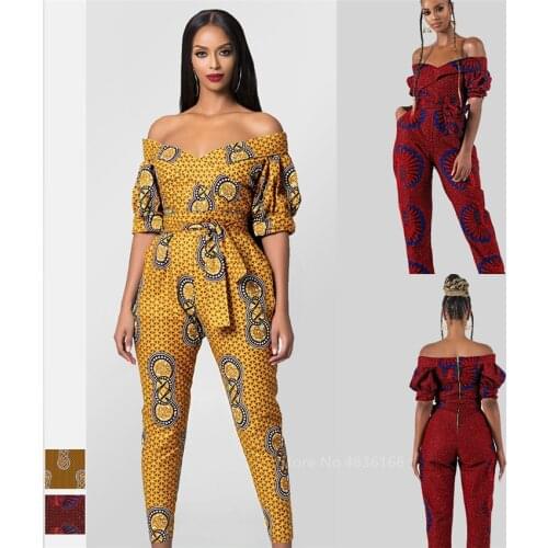 African Dresses for Women 2020 New Ladies Dashiki Print Shoulder Off Ankara Style Trousers Fashion Robe Africaine Jumpsuit Party
