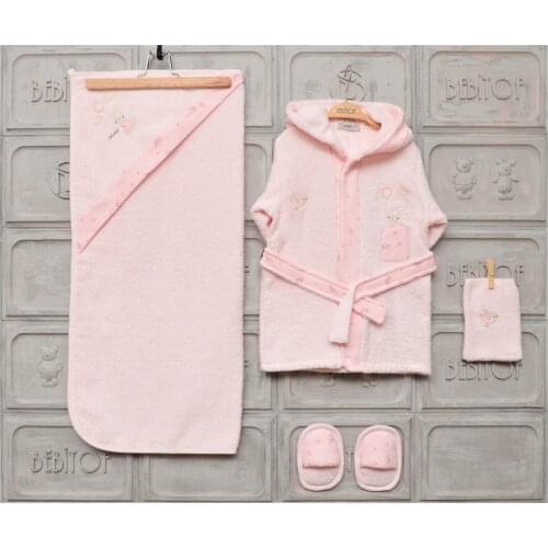 Bebitof Newborn Baby Girls Toddler 100% Cotton Terry Bathrobe & Hooded Towel Set Bathtime Gift Bundle 5 Piece Pink 0 – 24 Month