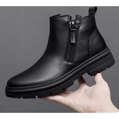 Man Winter Chelsea Boots Fur Warm Male Casual Genuine Leather Shoes Designer Mens Dress Boot Handmade Zipper Business Footwear