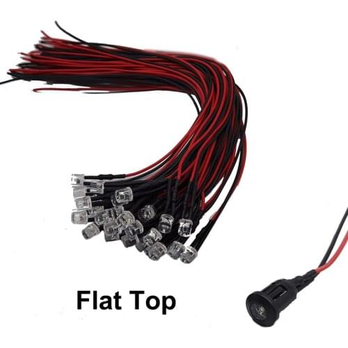 DC 3V 5V 12V flat top LED Diodes 20cm Pre Wired 5mm LED Light Lamp Bulb Prewired Emitting Diodes For DIY Home Decoration Fou