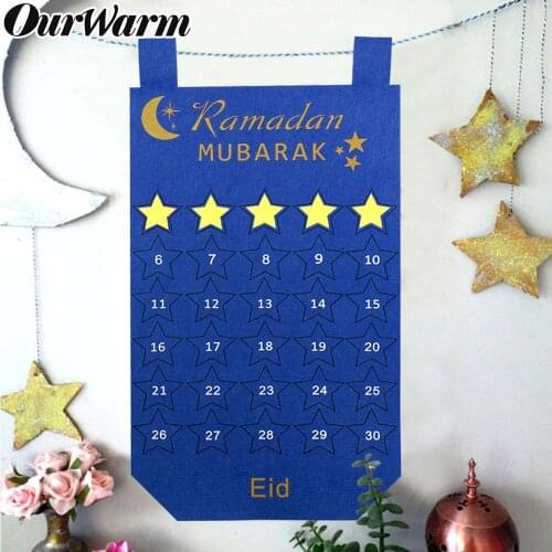 OurWarm EID Ramadan Decor Blue Pink Felt Calendar Islam Muslim Party Festival Happy EID Mubarak Ramadan Kareem Hanging Decor DIY