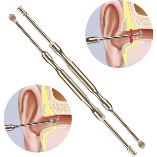 Golden Ear Cleaner Portable Ear Wax Pick Double Headed Earwax Removal Tool Ears Dig Scoop