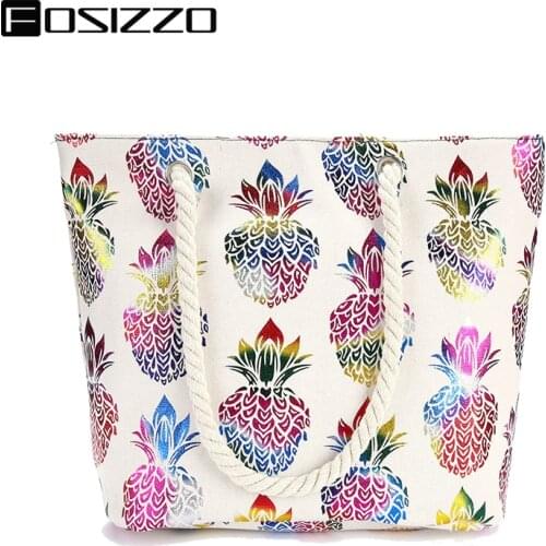 FOSIZZO Womens Bag Large Tote Bag Canvas Beach Bag Roomy Leisure Holiday Handbag Pineapple Summer Bag 2021Tote Bag FS5318
