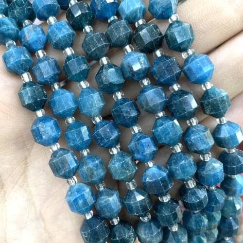 Faceted Natural Blue Apatite Gem Stone Round Loose Spacer Beads For Handmade DIY Jewelry Making Bracelet Necklace Accessories