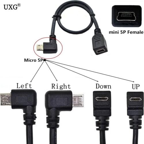 USB 2.0 Micro Male Down/Up/Left/Right Angled to Mini 5pin Female OTG Data Extension Cable Cord 0.25m 25cm
