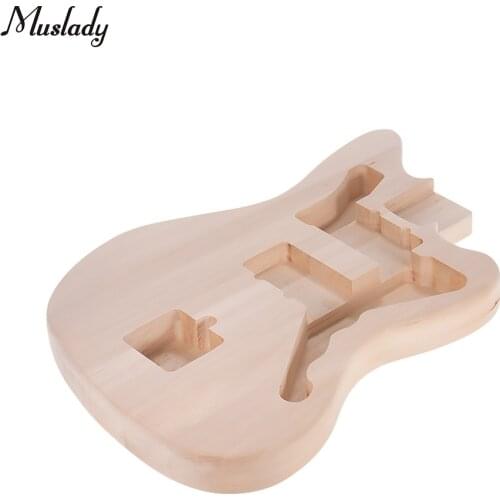 Muslady DIY Electric Guitar Unfinished Body Guitar Barrel Blank Basswood Guitar Body Replacement Parts for Jaguar