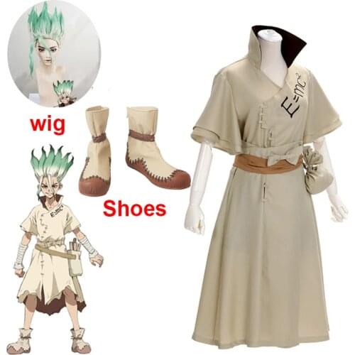 Anime Dr. Stone Senku Ishigami Cosplay Costume Senku Adult White Male Uniform Wig Halloween Christmas Carnival Party Costumes