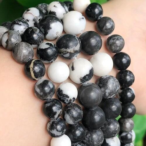 Natural Minerals Stones Black White Zebra Jaspers Loose Round Beads for Jewelry Making DIY Bracelet Necklace 4-12mm