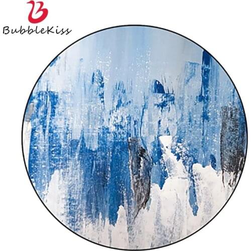 Bubble Kiss Round Carpet Blue Ink Painting Pattern Rugs Home Living Room Non-Slip Floor Mat Kids Bedroom Art Decoration Foot Pad