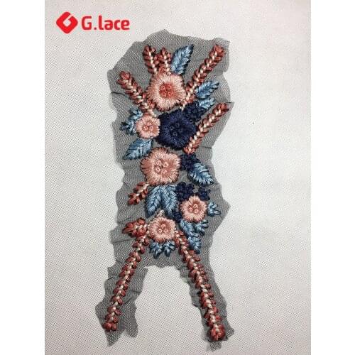 GLace 2pieces embroidery lace28*15cm Lace mesh fabric lace flower wedding dress decoration DIY clothes collar accessory GL015A