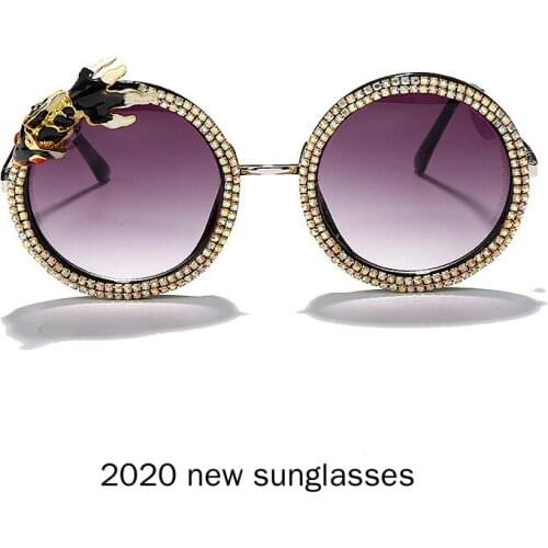 Fashion Full Frame Diamond Round Sunglasses Women Vintage Punk Sun Glasses Men Clear Gray Lens Rhinestone Sunglasses UV400 NX