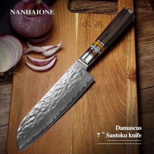 NANHAIONE 7 Inch Chef Japanese Damascus 67 Layer Stainless Steel Knives Ultra Sharp Pakka Wood Handle CL107