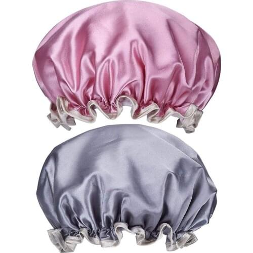 New 2Pcs Elastic Double Layer Bathing Cap Elastic Flexible Band Waterproof Roomy Reusable Bath Cap For Women