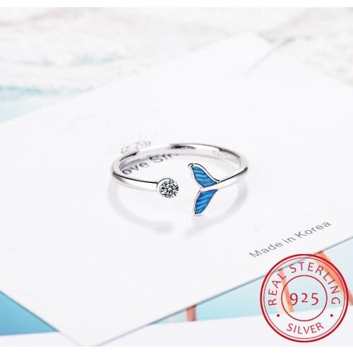 Authentic 925 Sterling Silver Adjustable Dolphin Mermaid Tail CZ Finger Rings for Women Sterling Silver Jewelry Gift