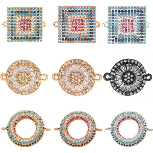 Charms Connecrots for Jewelry Making Supplies Charms for Diy Bracelet Necklace Copper Mosaic CZ Charm Geometric Circles Squares
