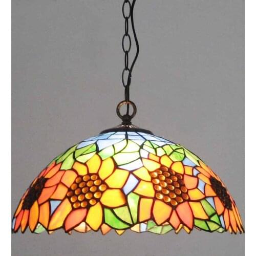 Tiffany Sunflower Living Room Pendant Lamps Country Rustic Restaurant Pendant lights Dining Room Bar Counter Drop lights