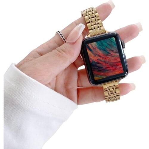 Luxury Slim Metal Seven Beads Watch Band for Apple Watch Series SE 6 5 4 40 44 Women Wrist Strap for iWatch 38/40mm 42/44mm