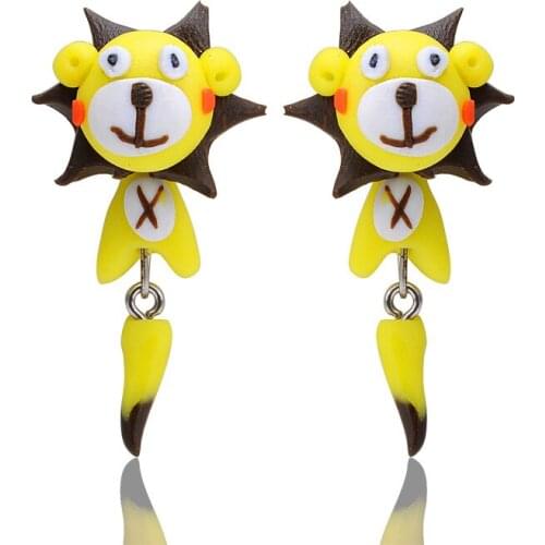 Unique Design Creative Soft Pottery Earrings Handmade Soft Pottery Cartoon Yellow Little Lion Eardrop Female Children Gifts