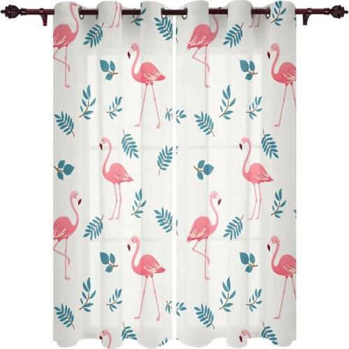 Tropical Animal Flamingo Plant Window Curtains Kitchen Bedroom Drapes Home Decor Luxury Curtains for Living Room