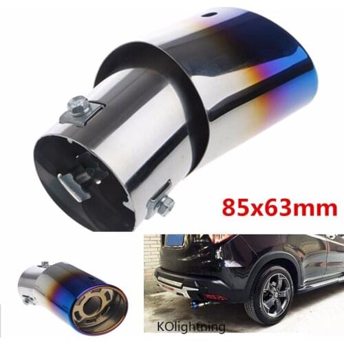 2.48inch Universal Half Blue Oval Car Exhaust Pipe Trim Modified 63mm Tail Muffler Tip Cover Stainless Steel System Chrome