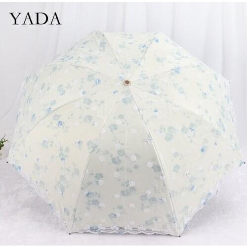 YADA 2020 high quality Lace Flowers Pattern Umbrellas Rain UV 3-Folding Umbrella For Women Windproof Umbrellas Female YS200198