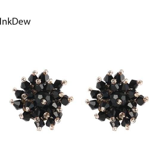 INKDEW Flower Type Simple Crystal Stud Earrings for Women Beads Handmade Earrings Gift Party vintage boho