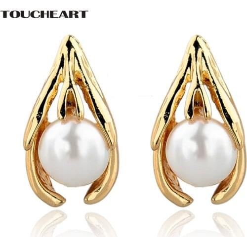 TOUCHEART luxury Brand Gold Color Earring Simulated Pearl Earrings For Women Bridal Wedding Crystal Jewelry Earrings SER150028