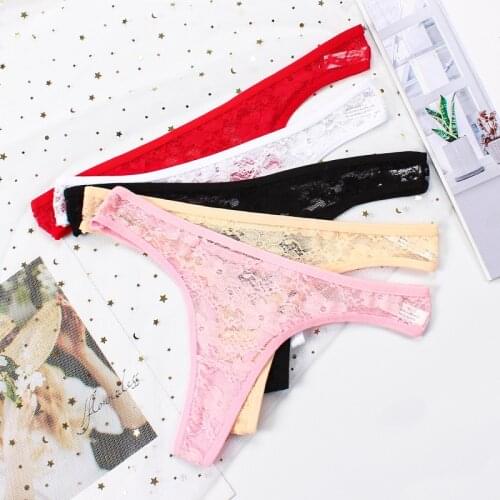 Sexy Lace Thong Sexy Hollow Temptation Hot Perspective Low Waist T Pants Cotton Crotch Panties Womens G-String