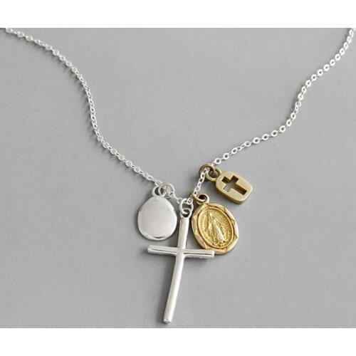 Cross Virgin Mary 925 Sterling Silver Prayer Pendant Necklace A2834