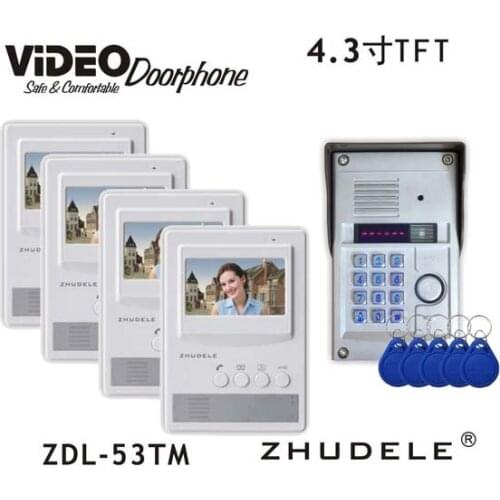 ZHUDELE Home Security 4.3 Inch Video Door Phone Metal Outdoor Camera with Password&ID Card Unlock,Waterproof Cover ZDL-53TM 1V4