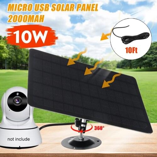 10W 5V Micro USB Solar Panel 2000mAh 360-degree Rotation Waterproof Wall Mounted Monocrystal Silicon Solar Plate for USB Camera