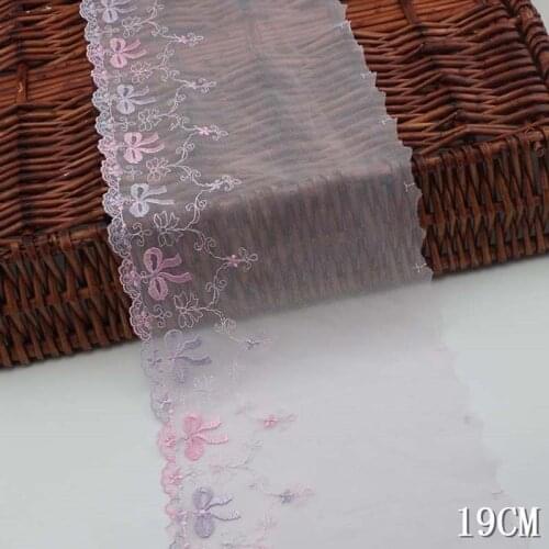 2Yards Bow Flower Mesh Net Embroidery Fabric Embroidered Lace Trims Ribbon Lingerie Bra Dolls Dress 19cm Width