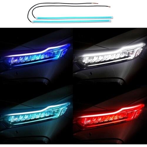 2pcs LED DRL Car Daytime Running Light Flexible Waterproof Strip Auto Headlights White Turn Signal Yellow Brake Flow Lights 12V