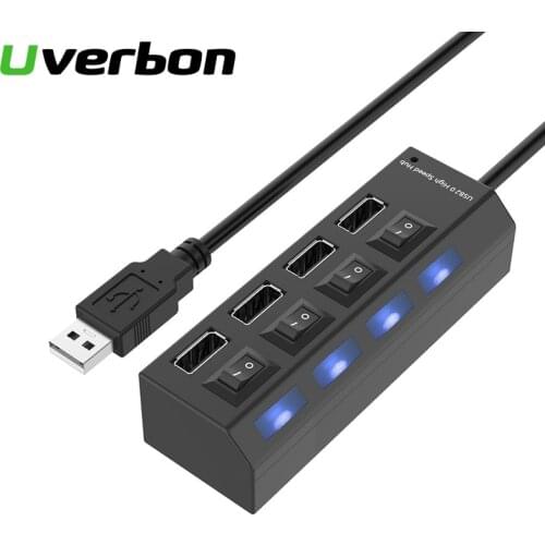 4 Port USB Hub 2.0 USB Splitter USB 2.0 Hub LED With ON/OFF Switch High Speed 480Mbps For Tablet Laptop Computer Notebook