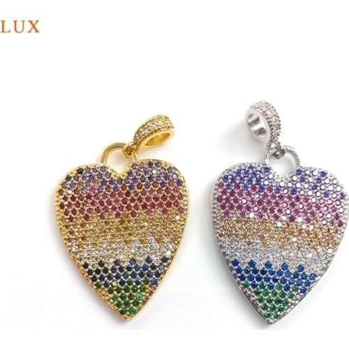 5pcs Choose Color Heart Silver Gold CZ Pave Love Pendant Love Hearts Cubic Pave Love Heart Pendant For Women Necklace Jewelry