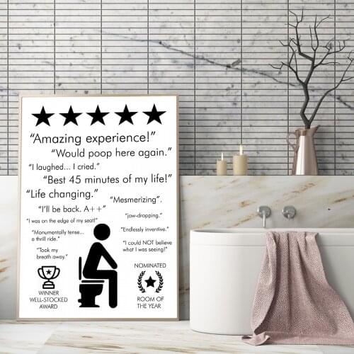 Bathroom Quote Sign Print Black White Poster Amazing Experience Would Poop Here Again Toilet Art Canvas Painting Bathroom Decor