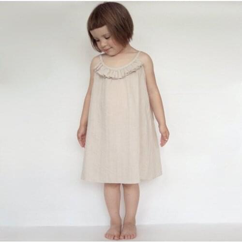 2020 new summer child dress good quality beautiful girls dress child clothing for kids beige/black simply suspender size 90-150