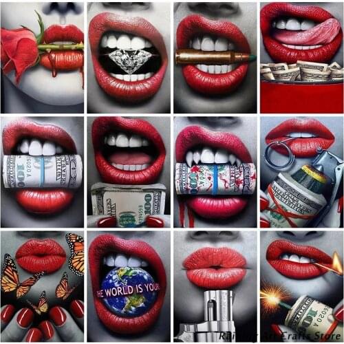 Full Square/round 5D Diy Diamond Painting Woman Red Lip Full Round Square Drill Rhinestones Embroidery Mosaic Picture Home Decor