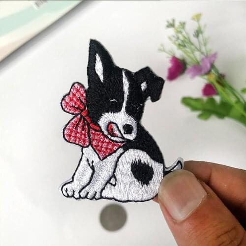 Kawaii Bow Dogs Patches Iron On Sticker for Clothing Back Rubber Embroidery Diy Cartoon Lovely Pets Clothes Decoration Badges